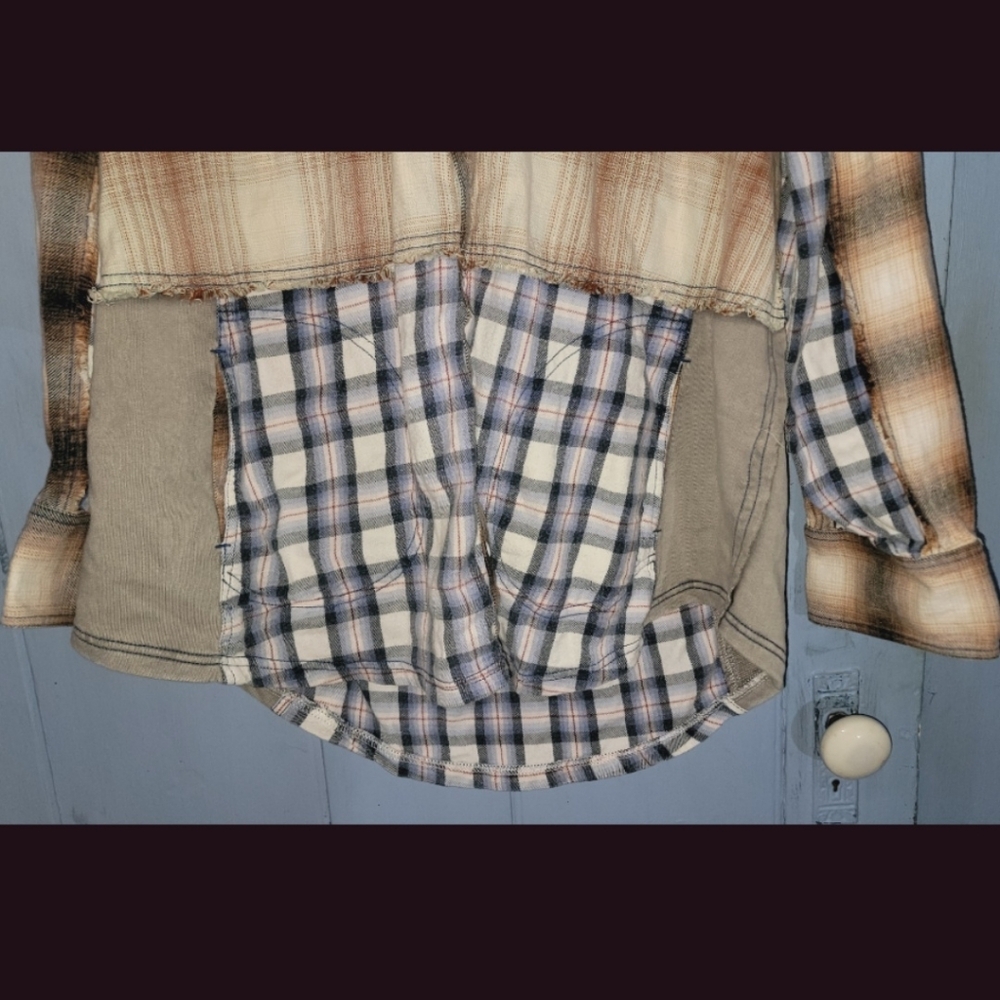 We The Free People BLUE RIDGE Mixed Plaid + Media Hoodie Hooded Jacket Shacket - Picture 10 of 16